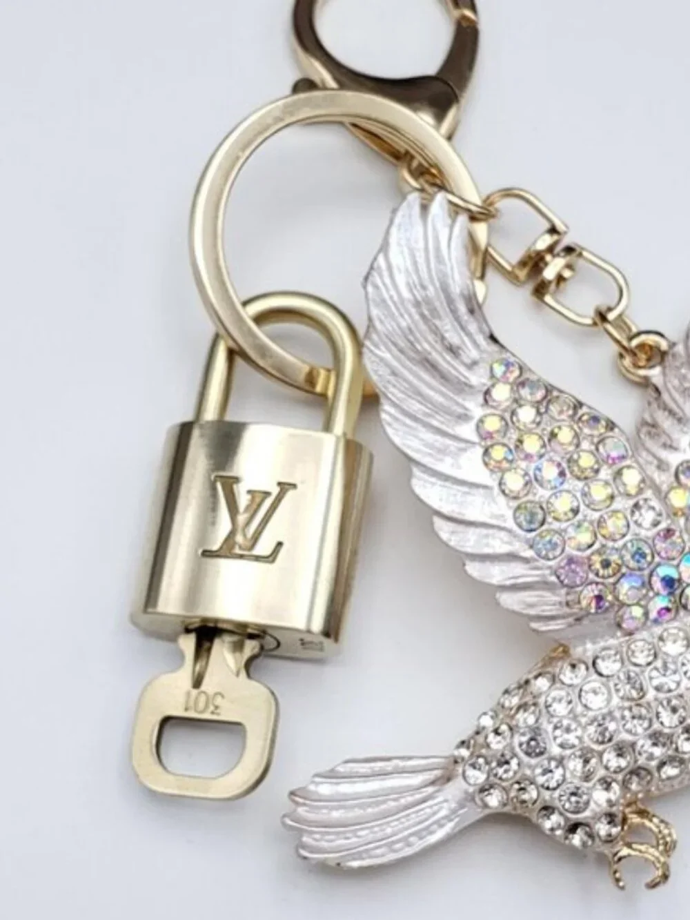 LV Gold Padlock & Key 🔒 Authentic Louis Vuitton Bag Unbranded Dove Charm